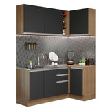 Cocina Integral Esquinera 269cm Marrón/Negro Glamy 01