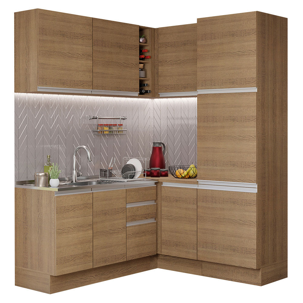 Cocina Integral Esquinera 329cm Marrón Glamy 01