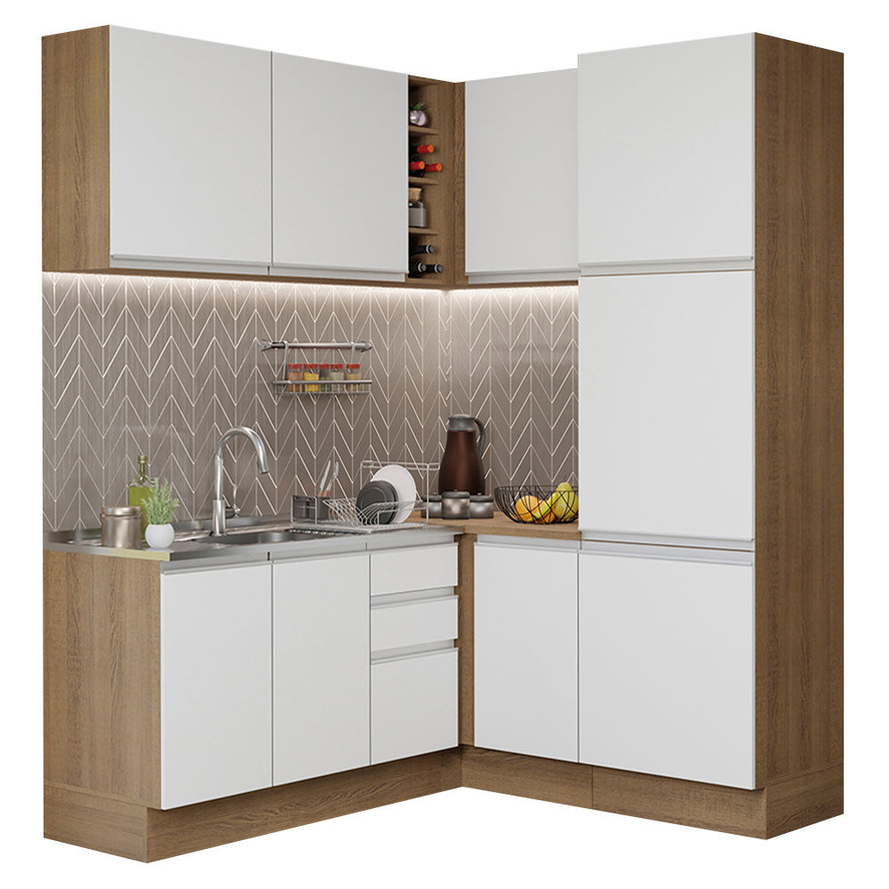 Cocina Integral Esquinera 329cm Marrón/Blanco Glamy 01