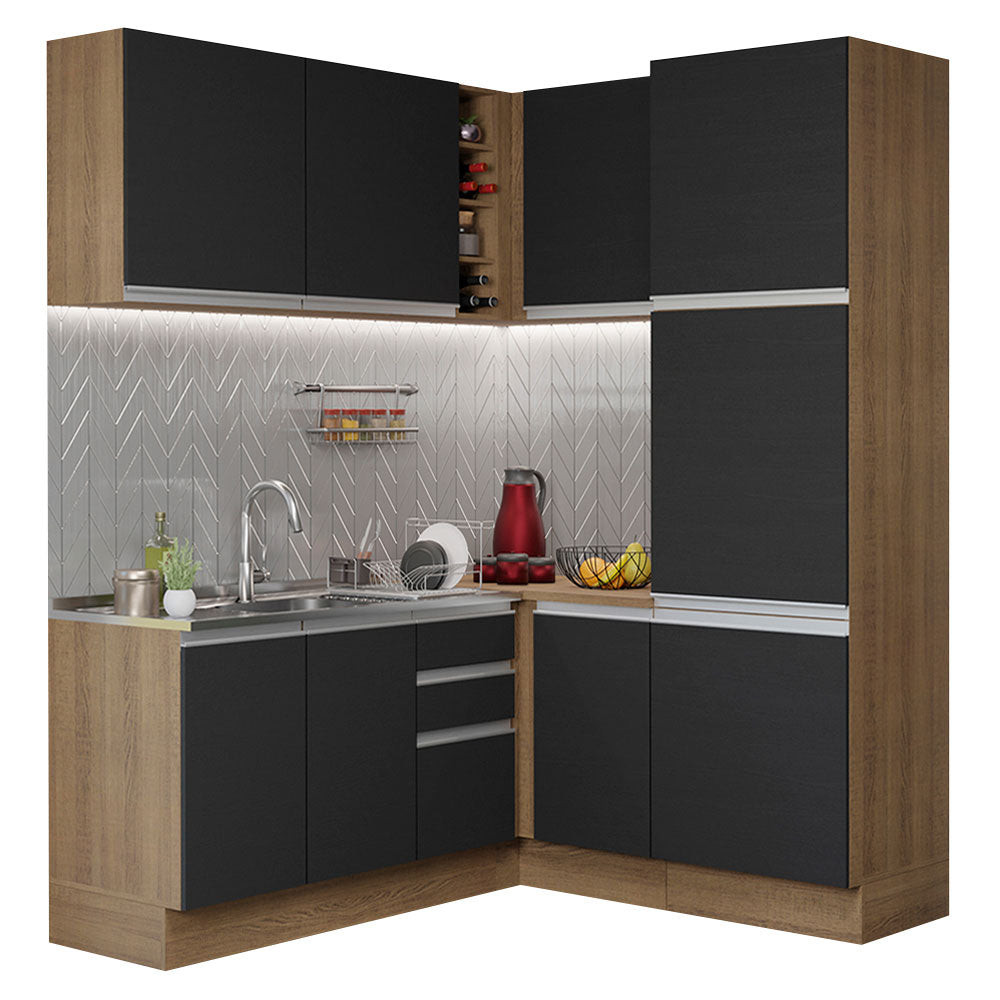 Cocina Integral Esquinera 329cm Marrón/Negro Glamy 01