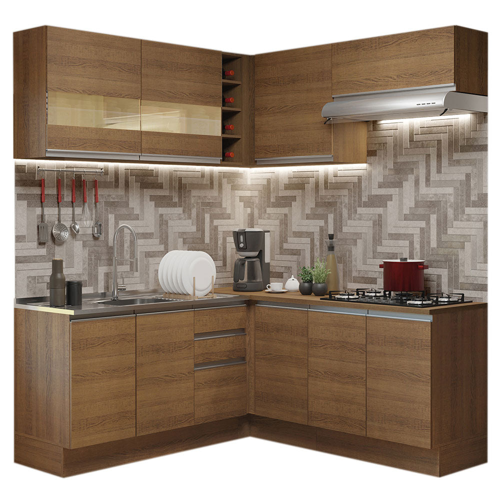Cocina Integral Esquinera 349cm Marrón Glamy 01