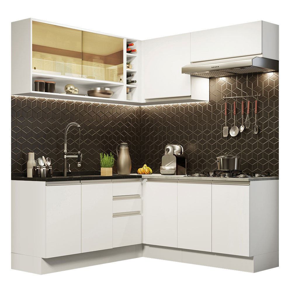 Cocina Integral Esquinera 349cm Blanco Glamy 02