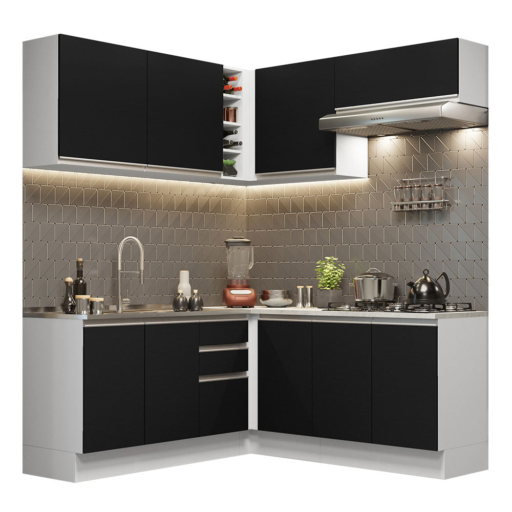 Cocina Integral Esquinera 349cm Blanco/Negro Glamy 03