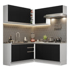 Cocina Integral Esquinera 349cm Blanco/Negro Glamy 03
