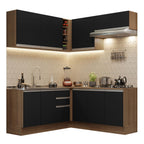 Cocina Integral Esquinera 349cm Marrón/Negro Glamy 03