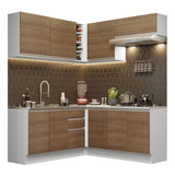 Cocina Integral Esquinera 349cm Blanco/Marrón Glamy 03