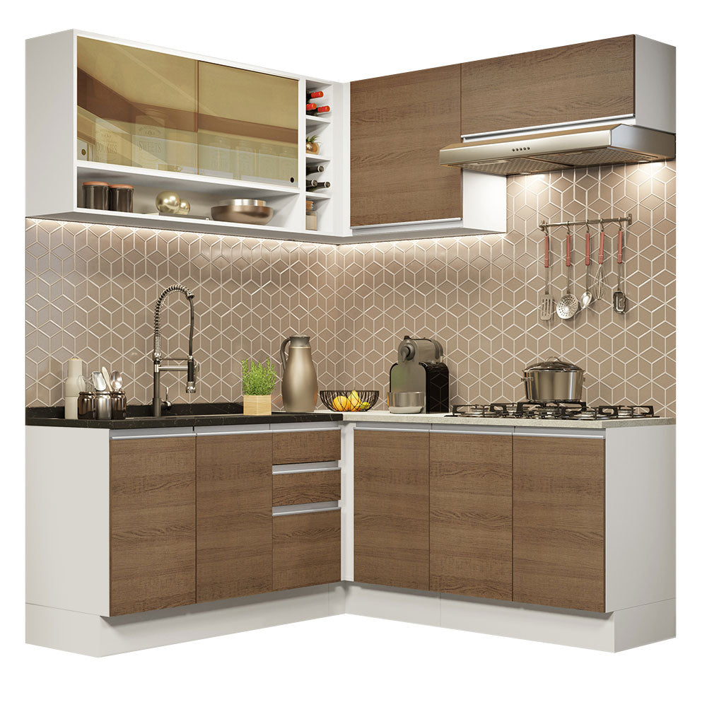 Cocina Integral Esquinera 349cm Blanco/Marrón Glamy 04