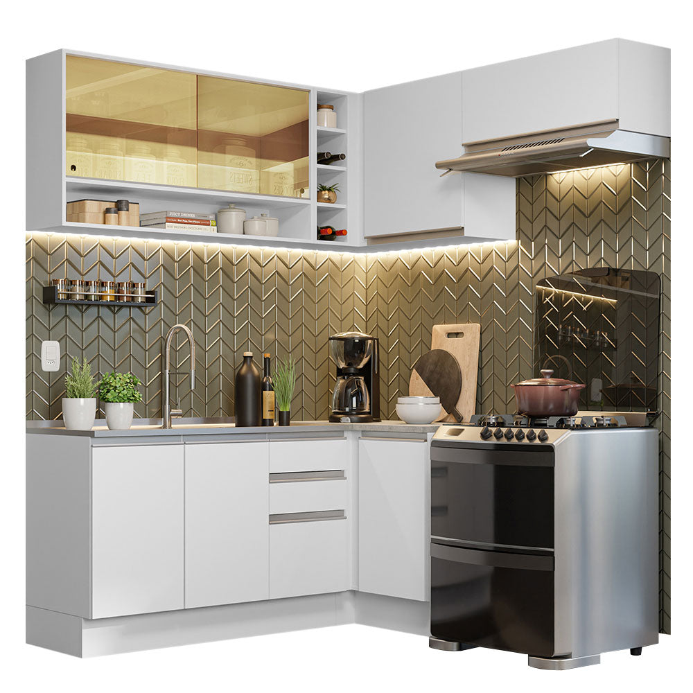 Cocina Integral Esquinera 349cm Blanco Glamy 06