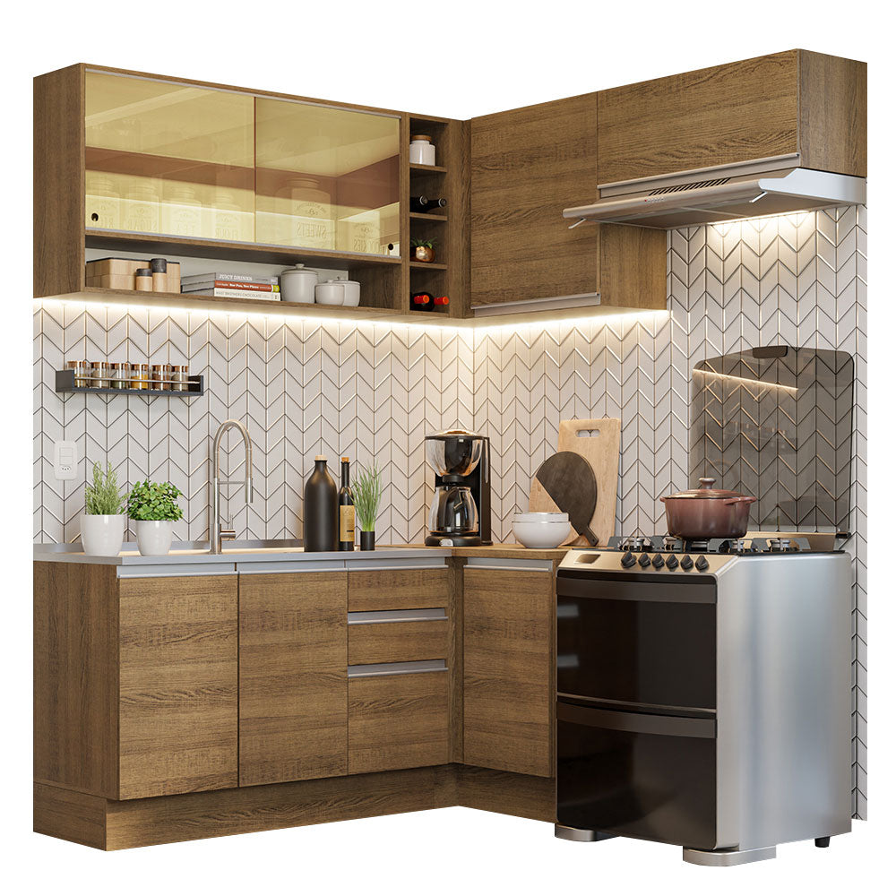 Cocina Integral Esquinera 349cm Marrón Glamy 06