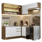 Cocina Integral Esquinera 349cm Marrón/Blanco Glamy 06