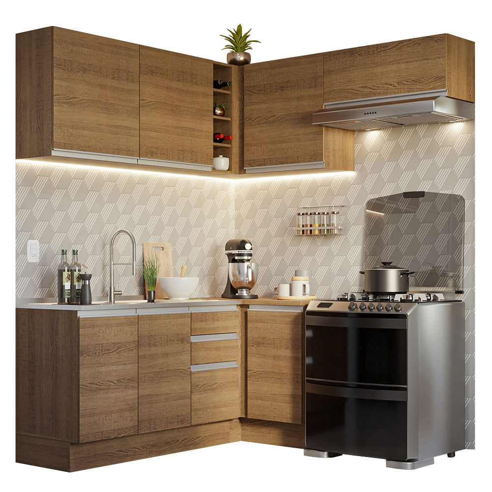 Cocina Integral Esquinera 349cm Marrón Glamy 07