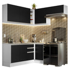 Cocina Integral Esquinera 349cm Blanco/Negro Glamy 07