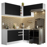 Cocina Integral Esquinera 349cm Blanco/Negro Glamy 07