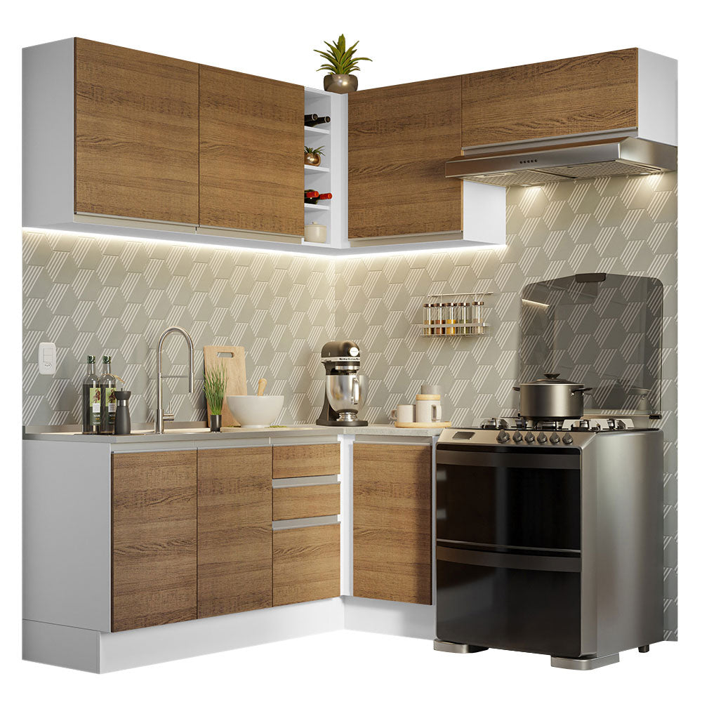 Cocina Integral Esquinera 349cm Blanco/Marrón Glamy 07