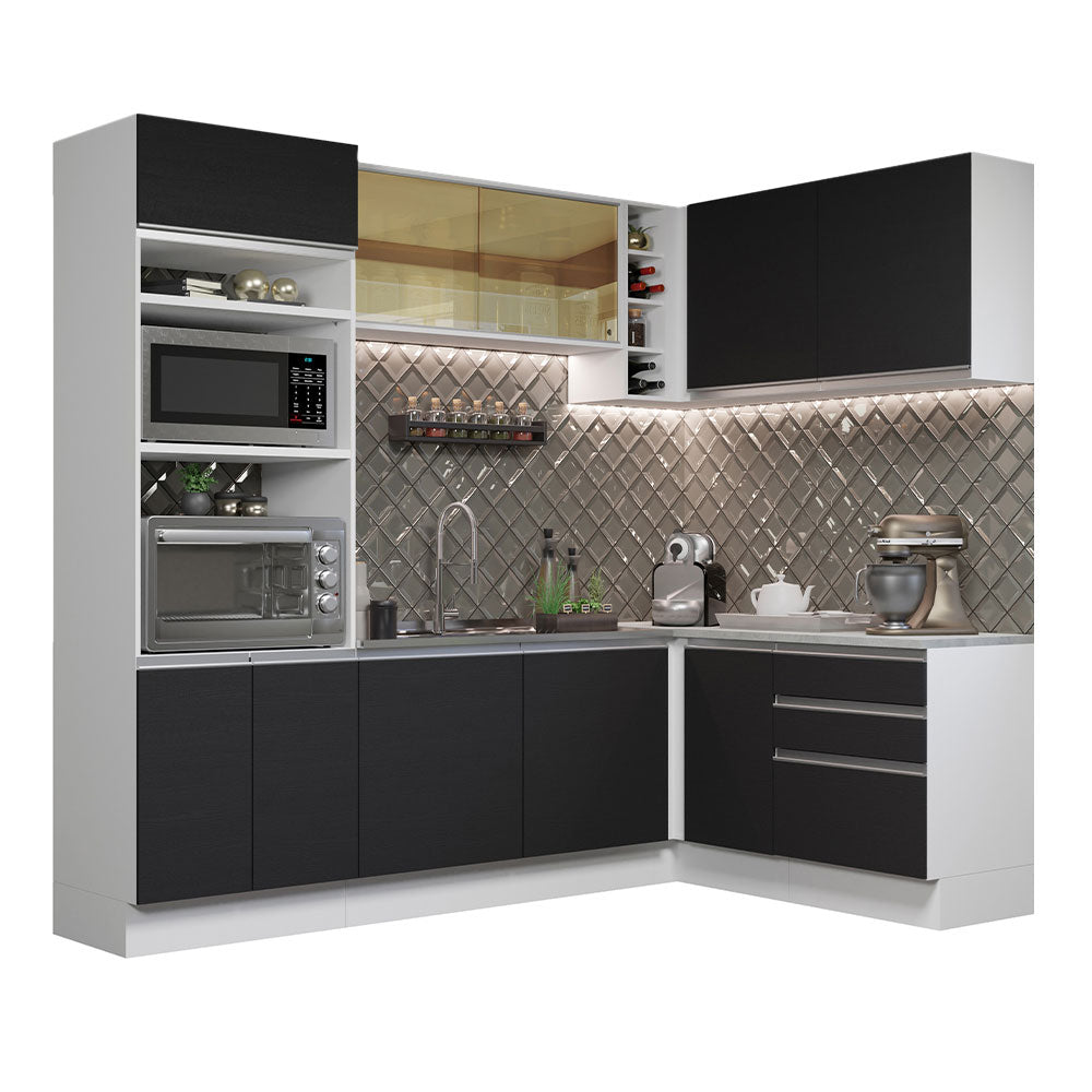 Cocina Integral Esquinera 399cm Blanco/Negro Glamy 02