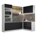 Cocina Integral Esquinera 399cm Blanco/Negro Glamy 02