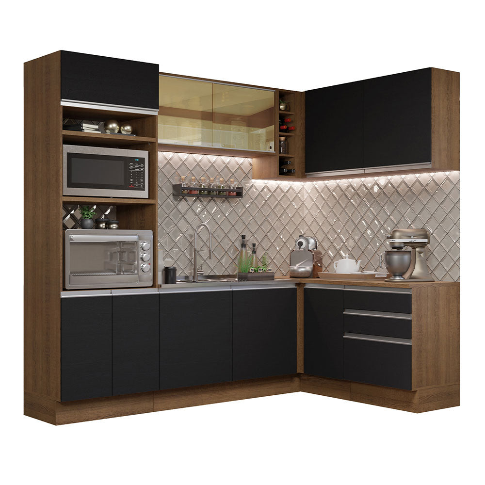 Cocina Integral Esquinera 399cm Marrón/Negro Glamy 02