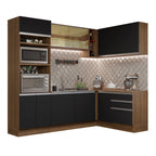 Cocina Integral Esquinera 399cm Marrón/Negro Glamy 02