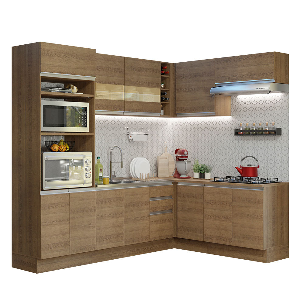 Cocina Integral Esquinera 419cm Marrón Glamy 01