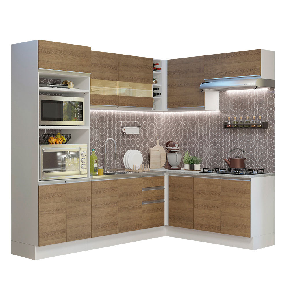 Cocina Integral Esquinera 419cm Blanco/Marrón Glamy 01