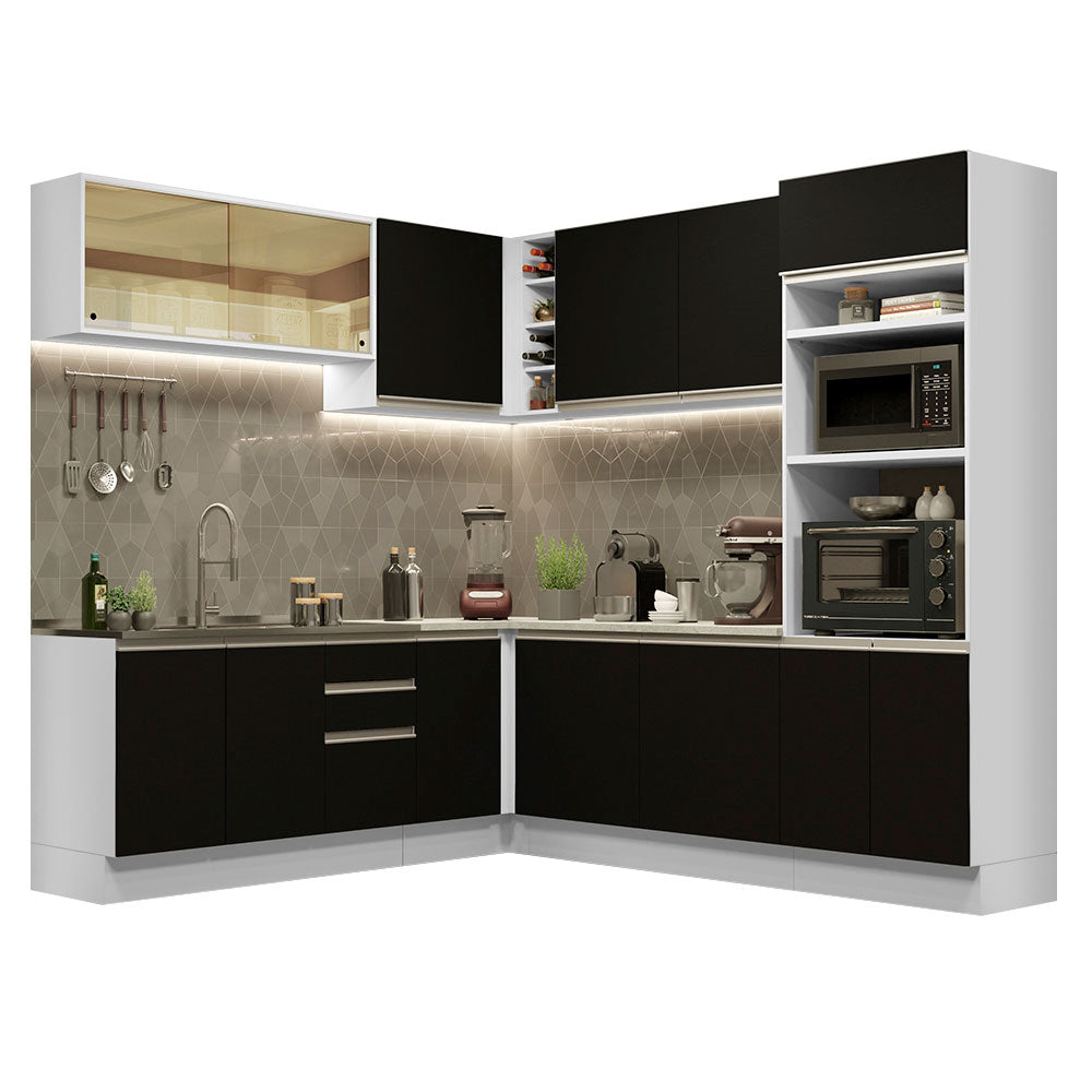 Cocina Integral Esquinera 459cm Blanco/Negro Glamy 01
