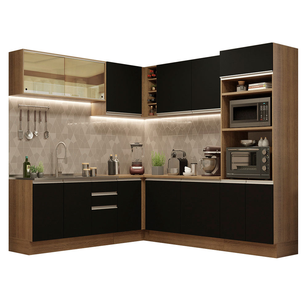 Cocina Integral Esquinera 459cm Marrón/Negro Glamy 01