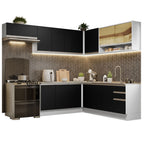 Cocina Integral Esquinera 469cm Blanco/Negro Glamy 01