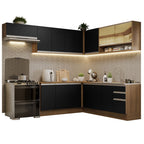 Cocina Integral Esquinera 469cm Marrón/Negro Glamy 01