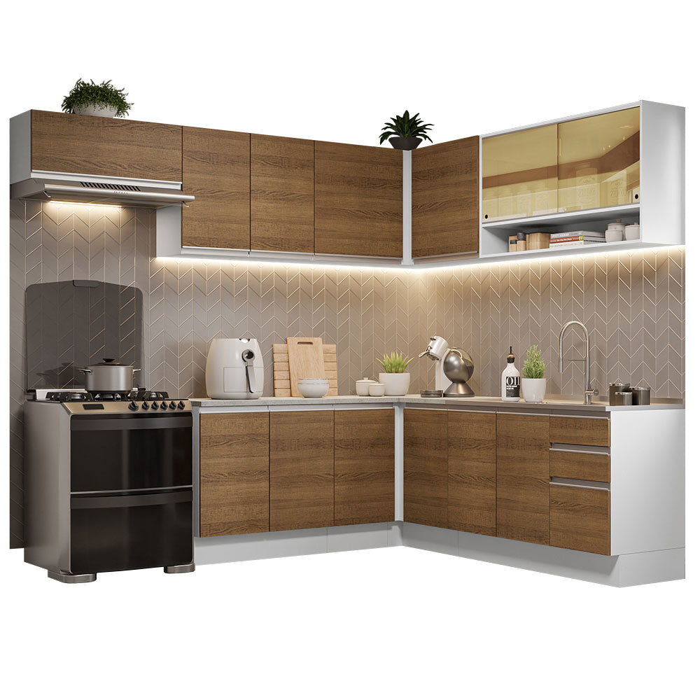 Cocina Integral Esquinera 469cm Blanco/Marrón Glamy 01