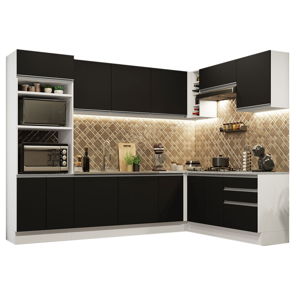 Cocina Integral Esquinera 479cm Blanco/Negro Glamy 01