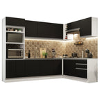 Cocina Integral Esquinera 479cm Blanco/Negro Glamy 01