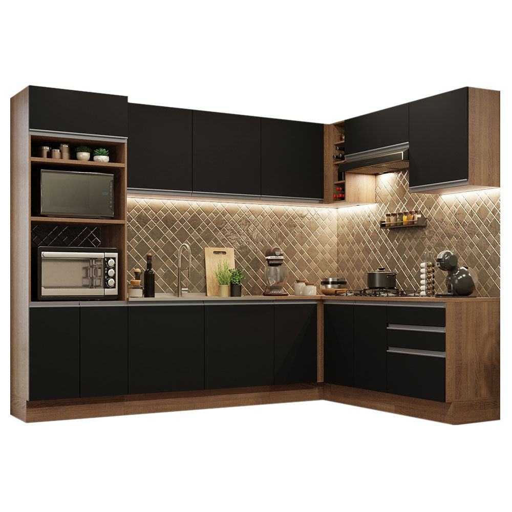 Cocina Integral Esquinera 479cm Marrón/Negro Glamy 01