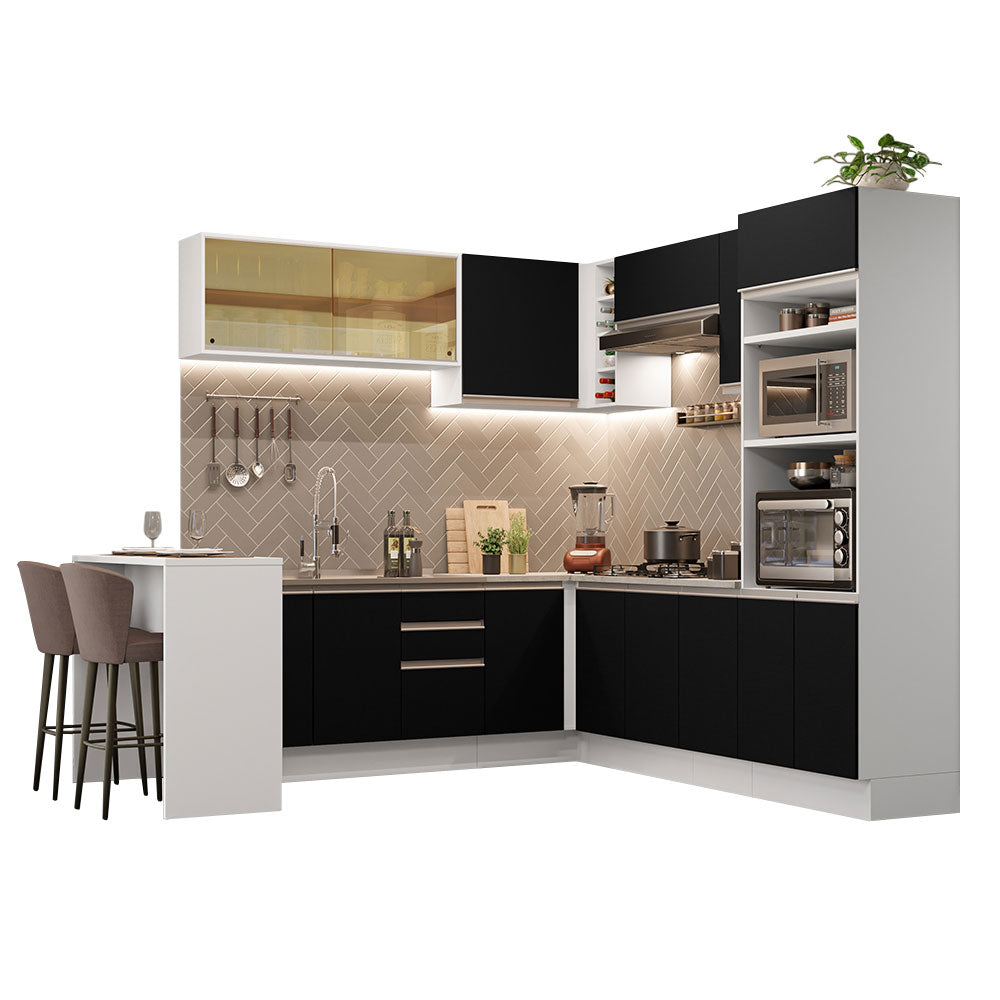 Cocina Integral Esquinera 504cm Blanco/Negro Glamy 01