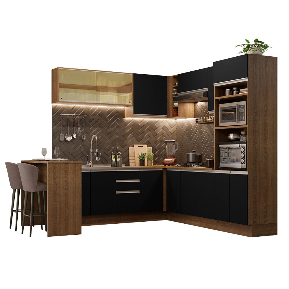 Cocina Integral Esquinera 504cm Marrón/Negro Glamy 01