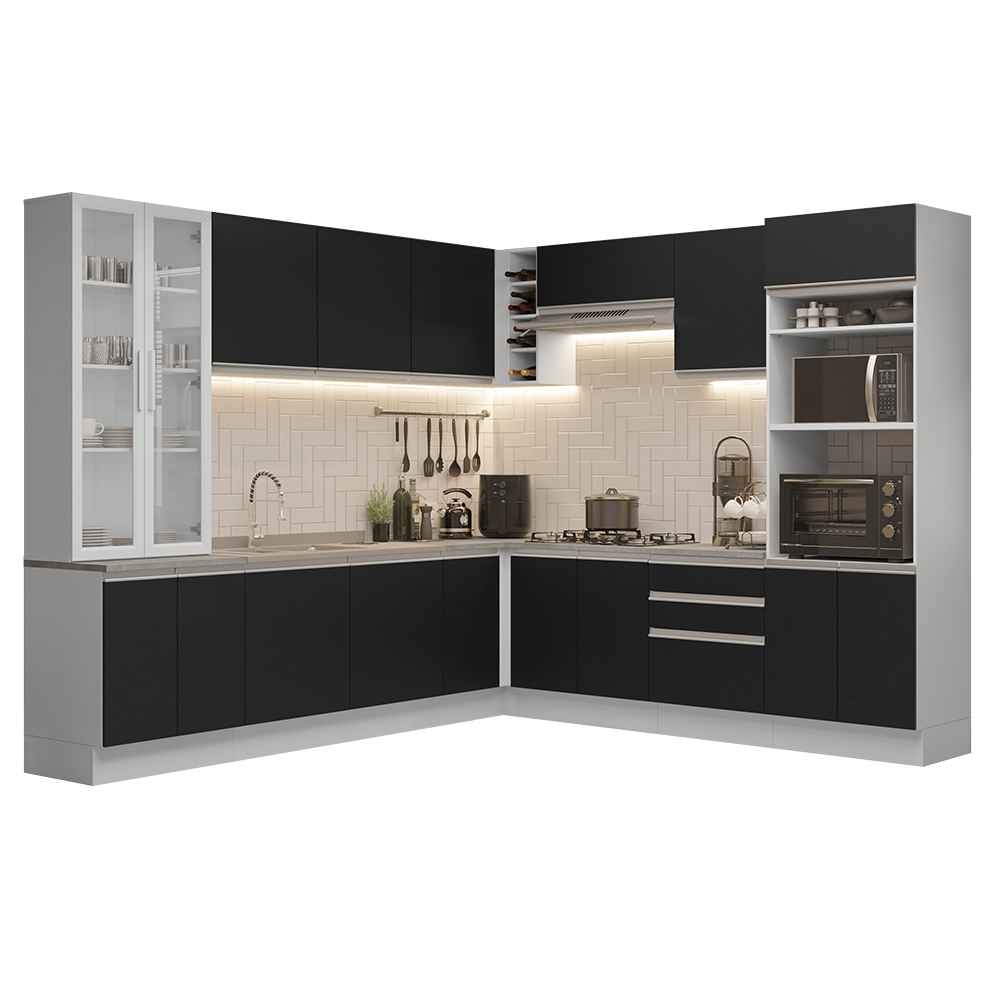 Cocina Integral 549cm Blanco/MNegro Glamy 01