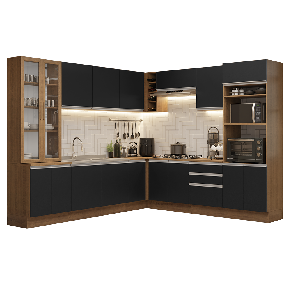 Cocina Integral Esquinera 549cm Marrón/Negro Glamy 01