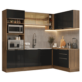 Cocina Integral Esquinera 399 cm Marrón/Negro Lux Madesa 01