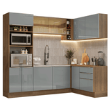 Cocina Integral Esquinera 399 cm Marrón/Gris Lux Madesa 01
