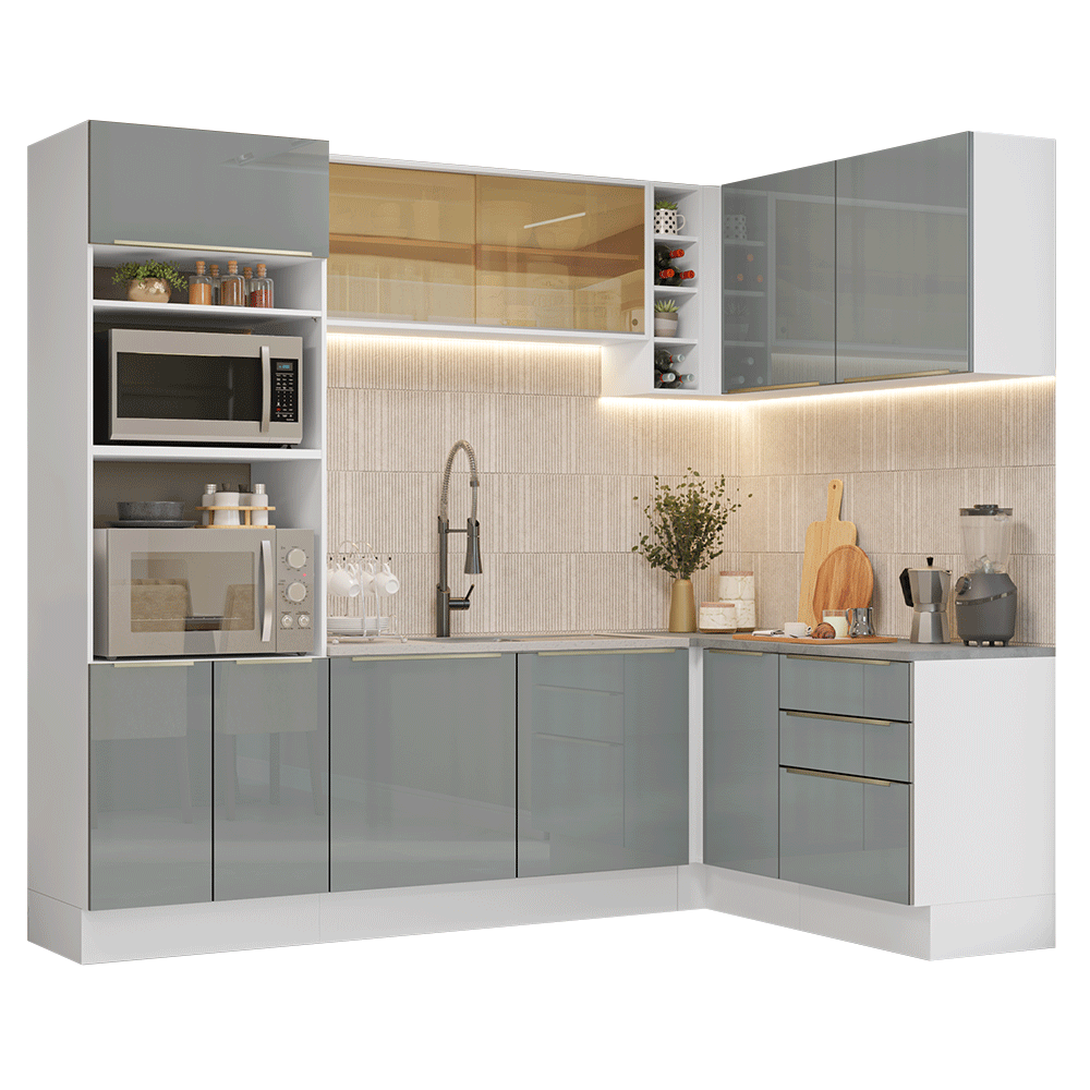 Cocina Integrale Esquinera 399 cm Blanco/Gris Lux Madesa 01