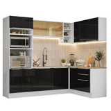 Cocina Integrale Esquinera 416 x 60 cm Blanco/Negro Lux Madesa 01