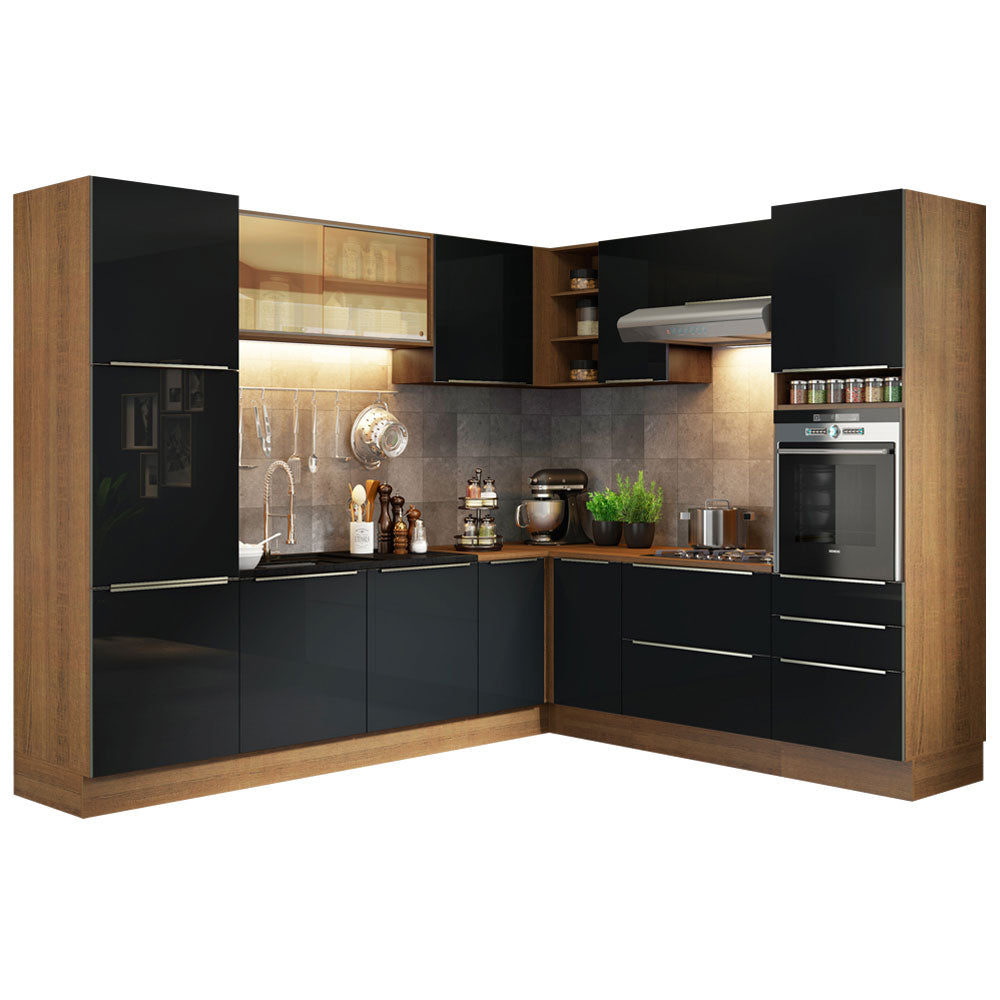 Cocina Integral Esquinera 526cm Marrón/Negro Lux 01