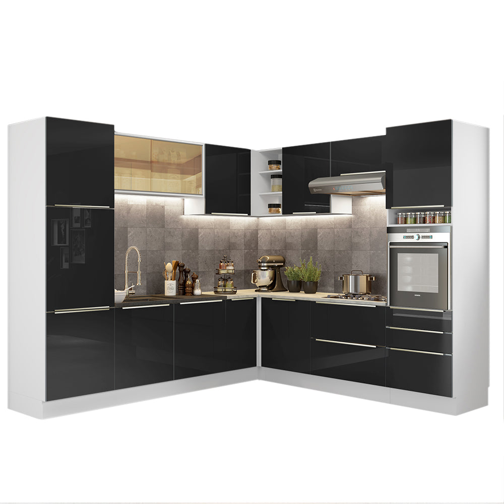 Cocina Integral Esquinera 546 cm Lux Blanco/Negro 01