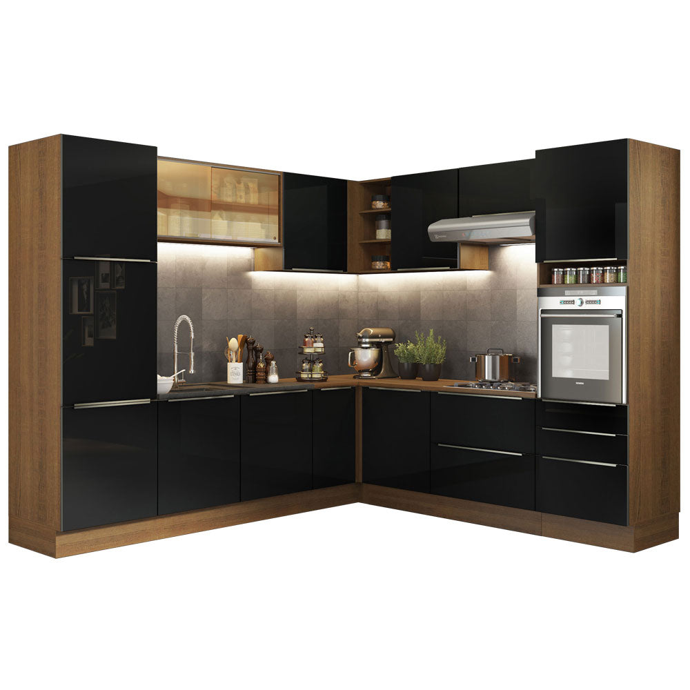 Cocina Integral Esquinera 546cm Marrón/Negro Lux 01