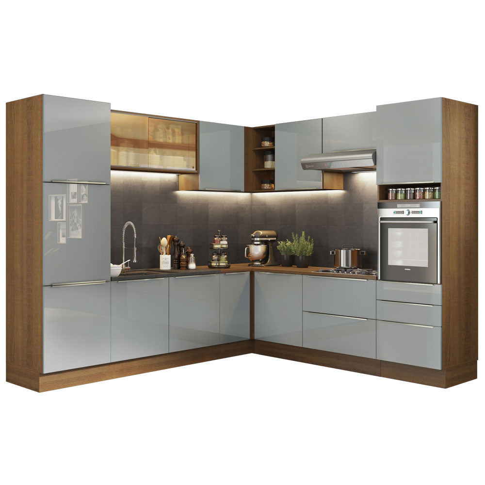 Cocina Integral Esquinera 546cm Marrón/Gris Lux 01