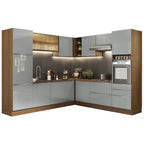 Cocina Integral Esquinera 546cm Marrón/Gris Lux 01
