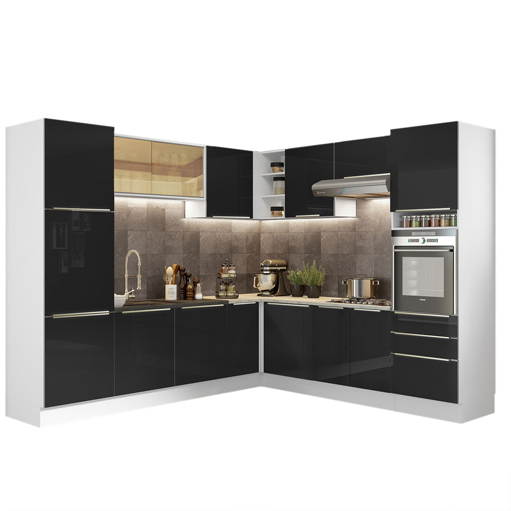 Cocina Integral Esquinera 546 cm Lux Blanco/Negro 03