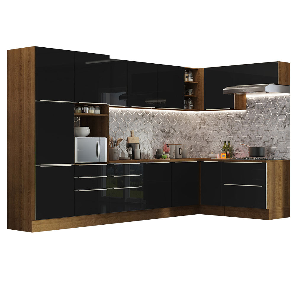 Cocina Integral Esquinera 546cm Marrón/Negro Lux 05