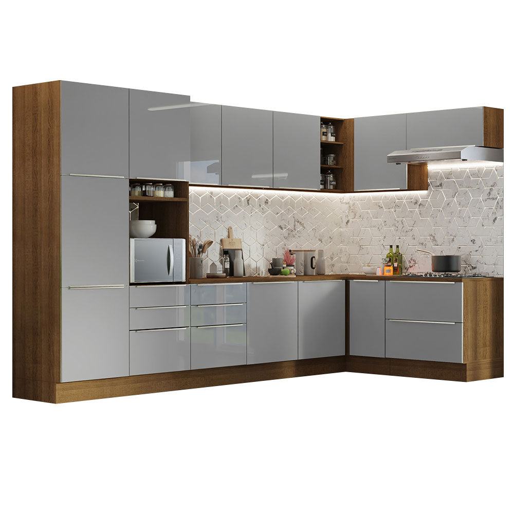 Cocina Integral Esquinera 546cm Marrón/Gris Lux 05