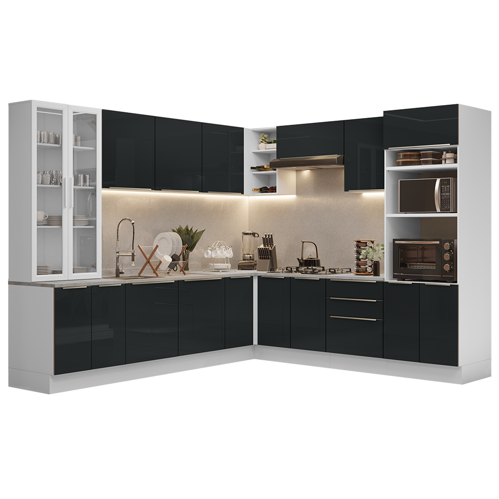 Cocina Integral 566cm Blanco/Negro Lux 01