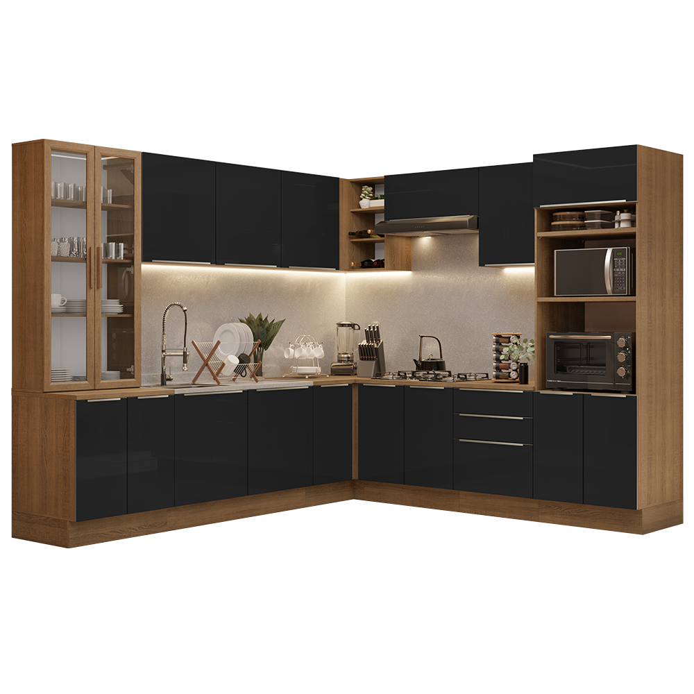 Cocina Integral 566cm Marrón/Negro Lux 01